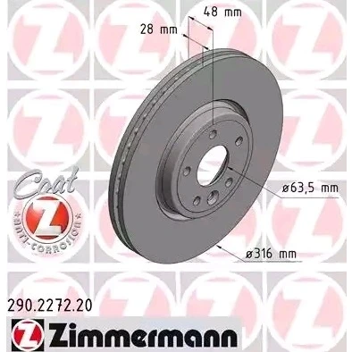 Bilde av ZIMMERMANN COAT Z 290.2272.20 Bremseskiver 316 28 6/5 5 108 innvendig ventilert belagt høy karbon JAGUAR: