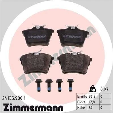 Bilde av ZIMMERMANN 24135.980.1 Bremseklosser med skruer Bildet viser leveranseinnholdet CITROËN: C5 III Stasjonsvogn, 3, PEUGEOT: 407 SW, Sedan