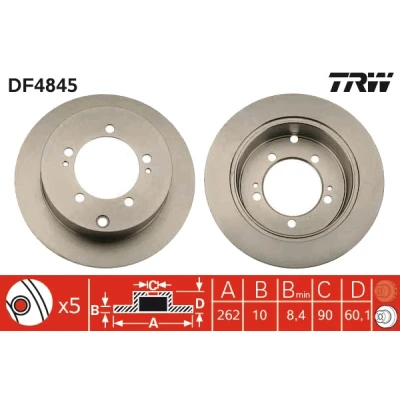 Bilde av TRW DF4845 Bremseskiver 262 10 5 114,3 fullt ut spraylakkert MITSUBISHI: Outlander 2 SUV, I Lancer 7 Limousine