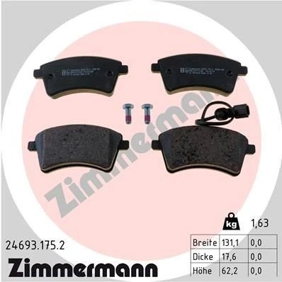 Bilde av ZIMMERMANN 24693.175.2 Bremseklosser inkl. slitasjevarselkontakt med skruer Bildet viser leveranseinnholdet RENAULT: Kangoo II Express