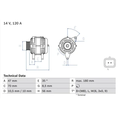 Bilde av BOSCH 0 986 043 091 Dynamo 14V 120A VOLVO: S40 I, RENAULT: Scénic 1
