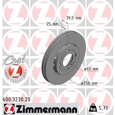 Bilde av ZIMMERMANN COAT Z 600.3230.20 Bremseskiver 256 25 5/4 4 100 utvendig ventilert belagt høy karbon VOLKSWAGEN: Polo III Hatchback, Lupo / 3L