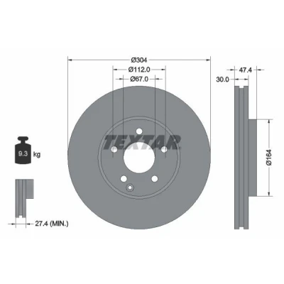 Bilde av TEXTAR PRO+ 92152105 Bremseskiver 304 30 05/06 112 innvendig ventilert belagt høy karbon uten hjulfestebolt, hjulnav