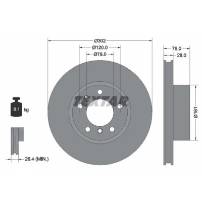 Bilde av TEXTAR 92042400 Bremseskiver 302 28 05/07 120 innvendig ventilert uten hjulfestebolt, hjulnav BMW: 5 Sedan, 7, Touring