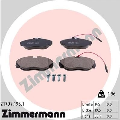 Bilde av ZIMMERMANN 21797.195.1 Bremseklosser inkl. slitasjevarselkontakt med skruer Bildet viser leveranseinnholdet FIAT: Ducato II Flatvogn lastebil/Chassis