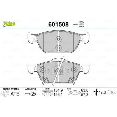 Bilde av VALEO 601508 Bremseklosser framaksel inkl. slitasjevarselkontakt med antihyle blikk HONDA: CIVIC 9, 9 Tourer, 10