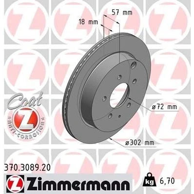 Bilde av ZIMMERMANN COAT Z 370.3089.20 Bremseskiver 302 18 7/5 5 114 innvendig ventilert belagt MAZDA: CX 7