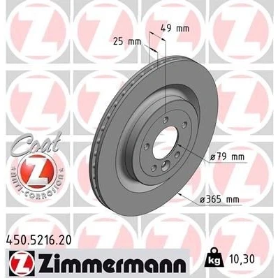 Bilde av ZIMMERMANN COAT Z 450.5216.20 Bremseskiver 365 25 6/5 5 120 innvendig ventilert belagt høy karbon LAND ROVER: Range Rover Sport, 4