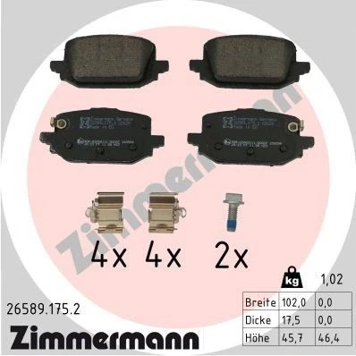 Bilde av ZIMMERMANN 26589.175.2 Bremseklosser inkl. slitasjevarselkontakt med skruer Bildet viser leveranseinnholdet, glideplate