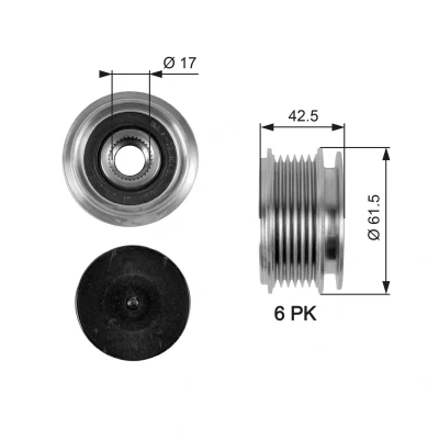 Bilde av GATES OAP7047 Frihjul Dynamo 42,5 FleetRunner Micro V Stretch Fit VOLKSWAGEN: Sharan I, Golf 4 Variant, SKODA: Octavia 1 Combi