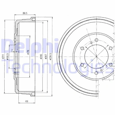 Bilde av DELPHI BF461 Bremsetrommel uten ABS sensorring, hjullager 336 NISSAN: Pick Up