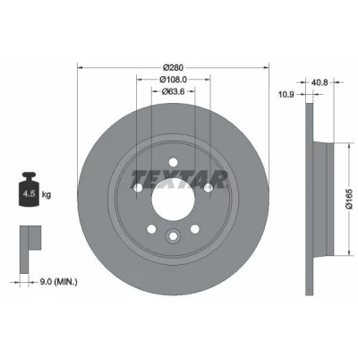 Bilde av TEXTAR PRO 92255603 Bremseskiver 280 10,9 05/06 108 fullt ut belagt uten hjulfestebolt, hjulnav VOLVO: V40 Hatchback, V50, C30