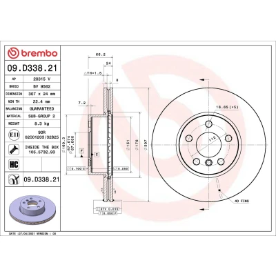 Bilde av BREMBO 09.D338.21 Bremseskiver 307 24 5 innvendig ventilert belagt høy karbon