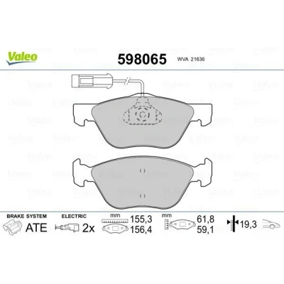 Bilde av VALEO 598065 Bremseklosser framaksel inkl. slitasjevarselkontakt med antihyle blikk ALFA ROMEO: 156 Sportwagon, 155, 147, FIAT: Coupe