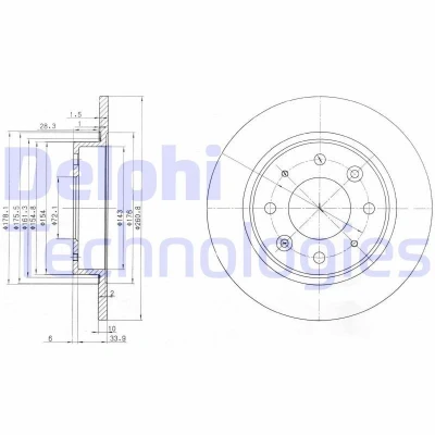 Bilde av DELPHI BG3336 Bremseskiver 261 10 4 fullt ut oljet ubehandlet uten hjullager, ABS sensorring KIA: CARENS 2