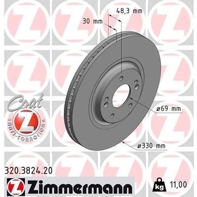 Bilde av ZIMMERMANN 320.3824.20 Bremseskiver 330 30 7/5 5 114 innvendig ventilert belagt KIA: Optima / K5 Sportswagon, Sedan