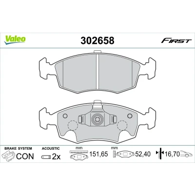 Bilde av VALEO 302658 Bremseklosser framaksel inkl. slitasjevarselkontakt med antihyle blikk FIAT: 500 Hatchback, C Cabrio