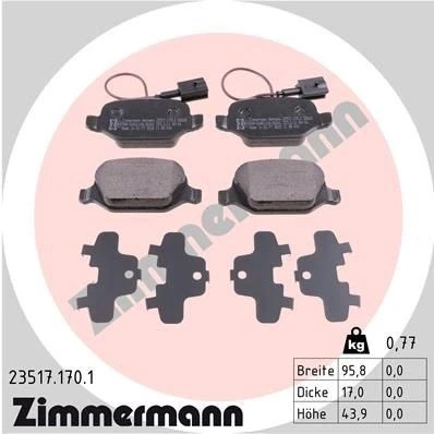 Bilde av ZIMMERMANN 23517.170.1 Bremseklosser inkl. slitasjevarselkontakt Bildet viser leveranseinnholdet ALFA ROMEO: MiTo