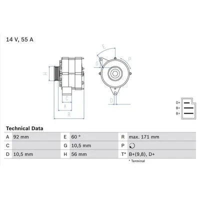 Bilde av BOSCH 0 986 033 740 Dynamo 14V 55A MERCEDES BENZ: W124 Sedan, 190, Coupé