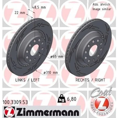 Bilde av ZIMMERMANN 100.3309.53 Bremseskiver 310 22 10/5 5 112 utvendig ventilert, med sliss belagt høy karbon VOLKSWAGEN: Golf 7, Passat B6 Variant