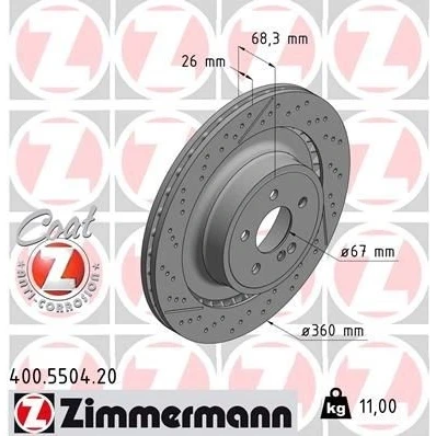 Bilde av ZIMMERMANN COAT Z 400.5504.20 Bremseskiver 360 26 6/5 5 112 utvendig ventilert, slisset / perforert belagt MERCEDES BENZ: E Klasse T modell
