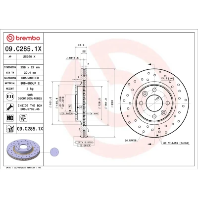 Bilde av 2x BREMBO Bremseskive RENAULT: Clio 4, SMART: Fortwo III Coupé, DACIA: LOGAN MCV 2 Xtra 258mm 22mm 4 perforert / ventilert 09.C285.1X