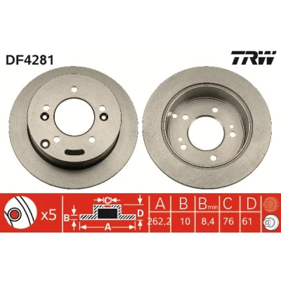 Bilde av TRW DF4281 Bremseskiver 262 10 5 114,3 fullt ut spraylakkert KIA: Sportage II, HYUNDAI: Tucson