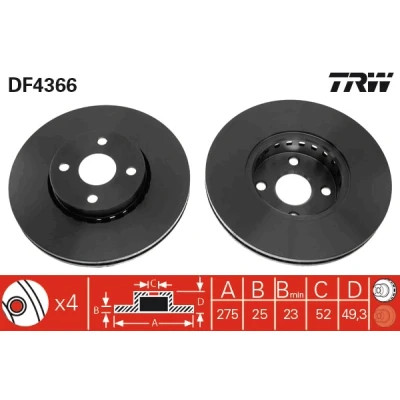 Bilde av TRW DF4366 Bremseskiver 275 25 4 100 ventilert spraylakkert TOYOTA: Corolla IX Station Wagon, Verso