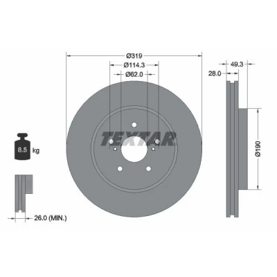 Bilde av TEXTAR PRO 92171503 Bremseskiver 319 28 05/07 114,3 innvendig ventilert belagt uten hjulfestebolt, hjulnav LEXUS: RX II