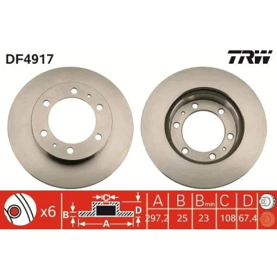 Bilde av TRW DF4917 Bremseskiver 297 25 6 140 ventilert spraylakkert høy karbon TOYOTA: HILUX 3 Pick up