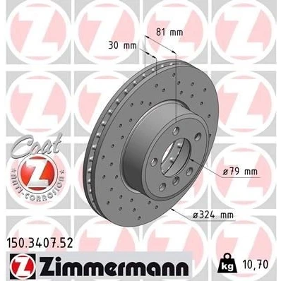 Bilde av ZIMMERMANN SPORT COAT Z 150.3407.52 Bremseskiver 324 30 6/5 5 120 innvendig ventilert, hullet belagt høy karbon BMW: 7