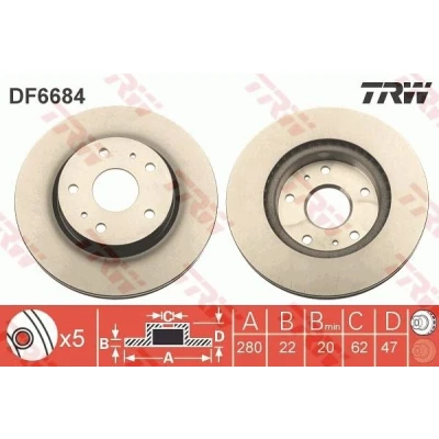 Bilde av TRW DF6684 Bremseskiver 280 22 5 114,3 ventilert spraylakkert SUZUKI: SX4 I Hatchback