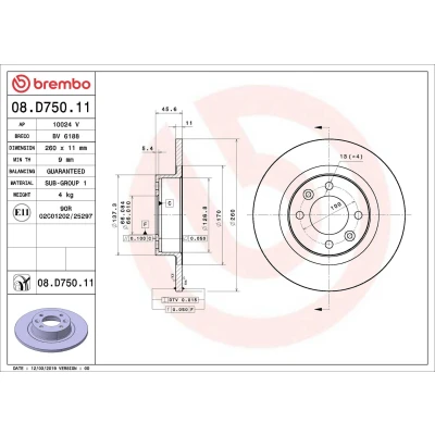 Bilde av BREMBO 08.D750.11 Bremseskiver 260 11 4 fullt ut belagt