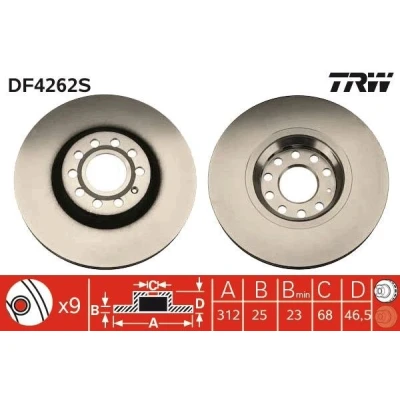 Bilde av TRW DF4262S Bremseskiver 312 25 9 112 ventilert spraylakkert AUDI: A4 B6/B7 Cabrio, B7 Avant, A6 C5 VOLKSWAGEN: Passat B5 GP Stasjonsvogn