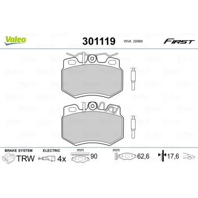 Bilde av VALEO 301119 Bremseklosser FIRST framaksel inkl. slitasjevarselkontakt uten antiskrike blikk