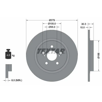 Bilde av TEXTAR PRO 92228303 Bremseskiver 279 10 05/07 100 fullt ut belagt uten hjulfestebolt, hjulnav TOYOTA: Urban Cruiser, LEXUS: CT