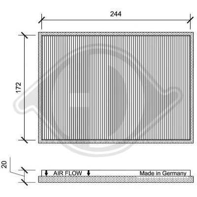 Bilde av DIEDERICHS DCI1161 Kupéfilter Karbonfilter 254 182 20 Climate KIA: cee‘d I Stasjonsvogn, Hatchback, II Hatchback