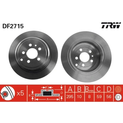 Bilde av TRW DF2715 Bremseskiver 295 10 5 98 fullt ut spraylakkert