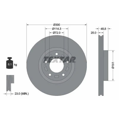 Bilde av TEXTAR PRO 92130403 Bremseskiver 300 25 05/05 114,3 innvendig ventilert belagt uten hjulfestebolt, hjulnav MAZDA: 5, 3 Hatchback, Sedan