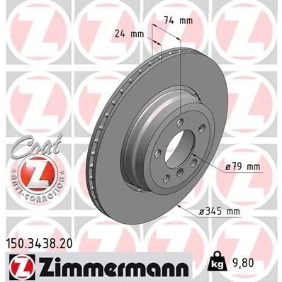 Bilde av ZIMMERMANN COAT Z 150.3438.20 Bremseskiver 345 24 6/5 5 120 utvendig ventilert belagt høy karbon BMW: 7