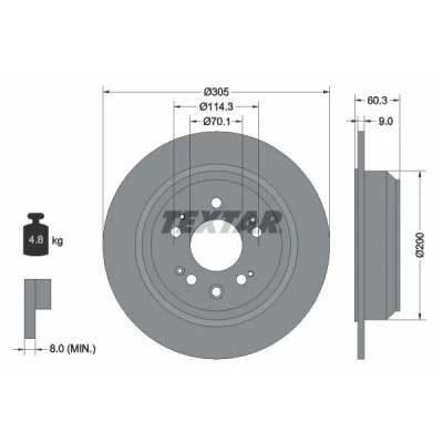 Bilde av TEXTAR 92195100 Bremseskiver 305 9 05/10 114,3 fullt ut uten hjulfestebolt, hjulnav HONDA: ACCORD 8 Kombi,