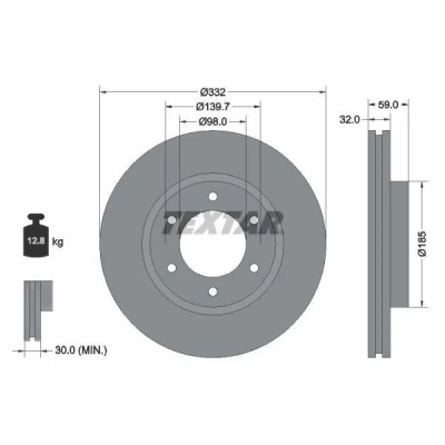 Bilde av TEXTAR Bremseskive FORD: Ranger Mk3 332mm 32mm 06/06 139,7mm innvendig ventilert 92320803 Bremseskiver, Skivebremser