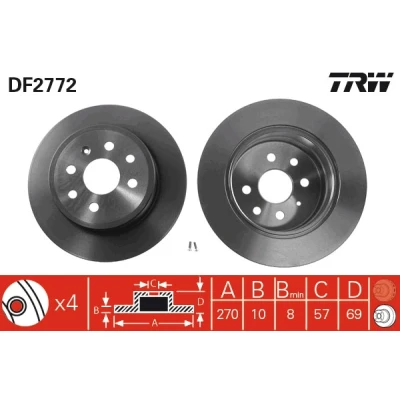 Bilde av TRW DF2772 Bremseskiver 270 10 4 100 fullt ut spraylakkert