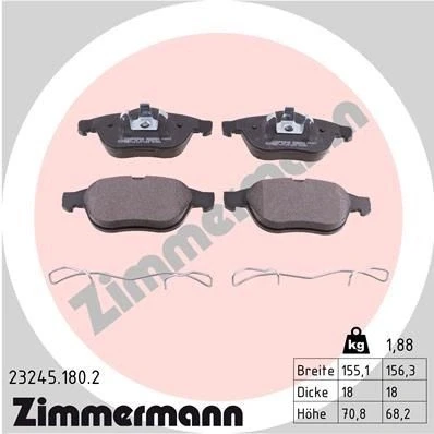 Bilde av ZIMMERMANN 23245.180.2 Bremseklosser Bildet viser leveranseinnholdet, med fjær RENAULT: LAGUNA 2 Grandtour