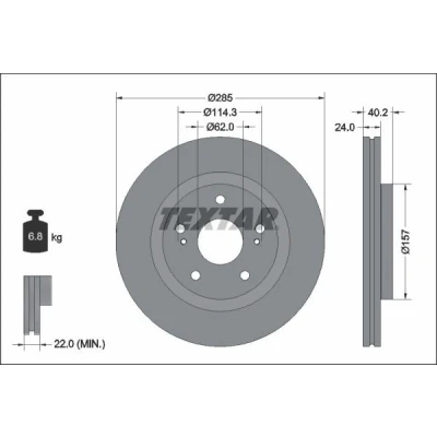 Bilde av TEXTAR 92337303 Bremseskiver 285 24 05/07 114,3 innvendig ventilert belagt uten hjullager, hjulfestebolt, hjulnav SUZUKI: SWIFT 5