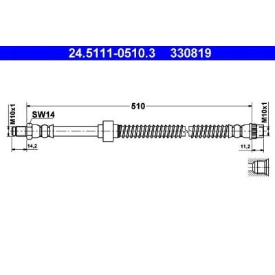 Bilde av ATE 24.5111 0510.3 Bremseslange 510 M10x1 OPEL: Movano A Minibuss, Van, RENAULT: MASTER 2 Kasten, Pritsche/Fahrgestell