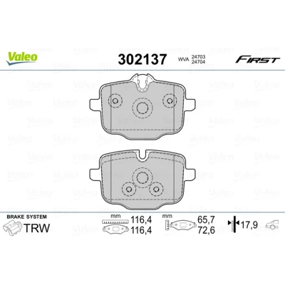 Bilde av VALEO 302137 Bremseklosser bakaksel ekskl. slitasjevarselkontakt med antihyle blikk BMW: 5 Touring, Sedan, X3