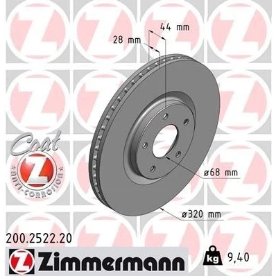 Bilde av ZIMMERMANN COAT Z 200.2522.20 Bremseskiver 320 28 5/5 5 114 innvendig ventilert belagt NISSAN: Qashqai / Qashqai+2 I, Juke