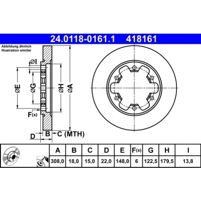 Bilde av ATE 24.0118 0161.1 Bremseskiver 308,0 18,0 6 148,0 fullt ut belagt FORD: Transit V363 Van, Flatvogn lastebil / Chassis
