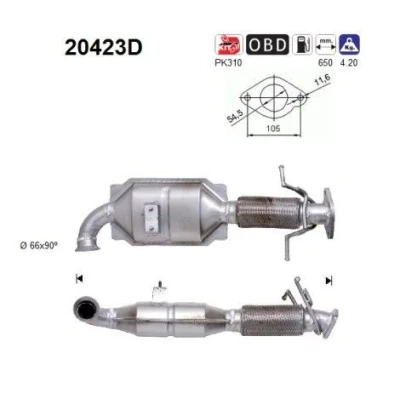 Bilde av AS 20423D Katalysator 650mm FORD: S Max Mk1, MONDEO 4 Turnier, Focus 2